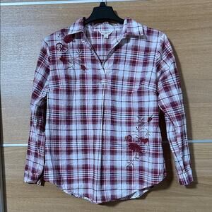 River & Rose Women's size L cotton Plaid Tunic with Floral Embroidery